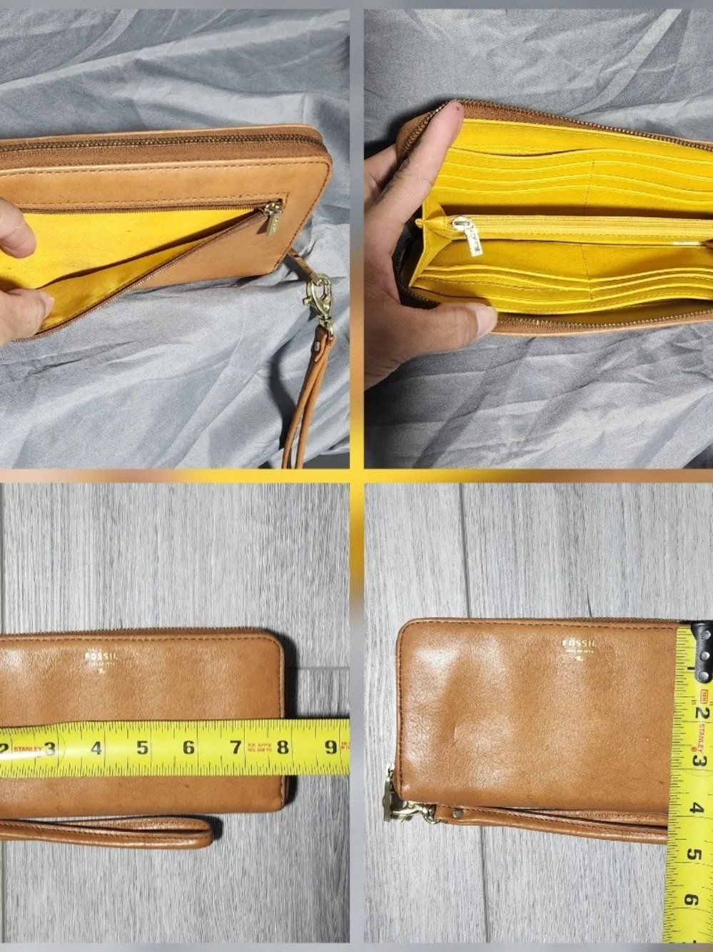 Fossil Tan Light Brown Leather Long Zip Around Wallet